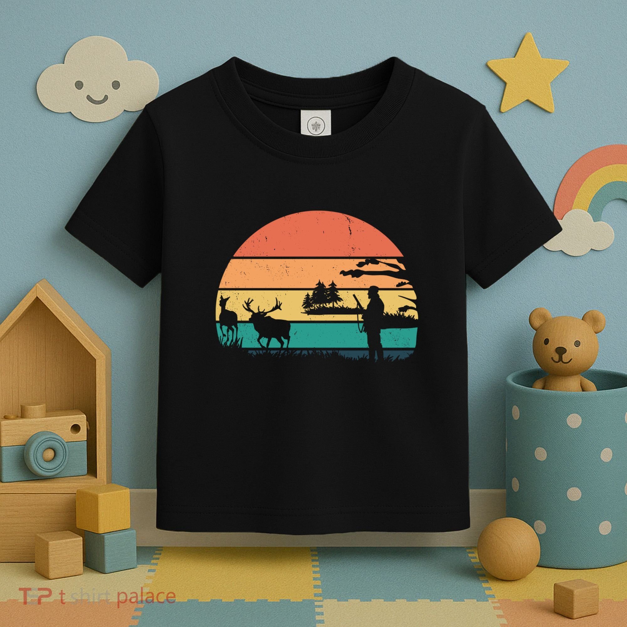 Deer Hunting Retro Sunset Nature Toddler T-Shirt