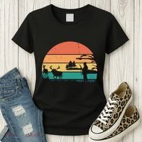 Deer Hunting Retro Sunset Nature Women's T-Shirt thumb 3