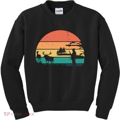 Deer Hunting Retro Sunset Nature Kids Sweatshirt