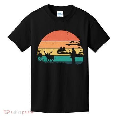 Deer Hunting Retro Sunset Nature Kids T-Shirt
