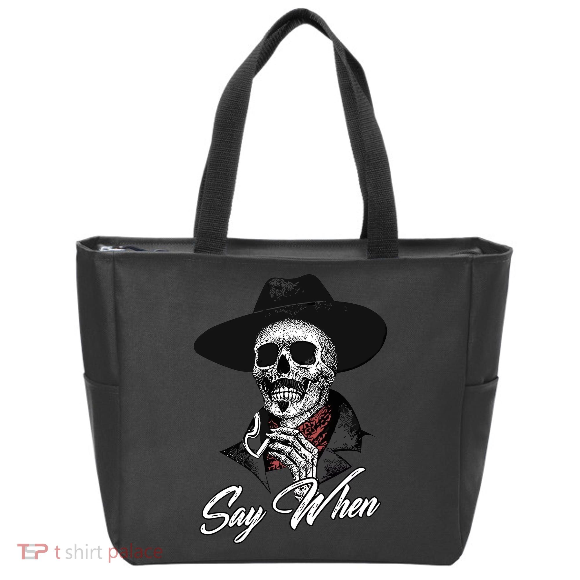 Doc Holiday Say When Skull Tote Bag