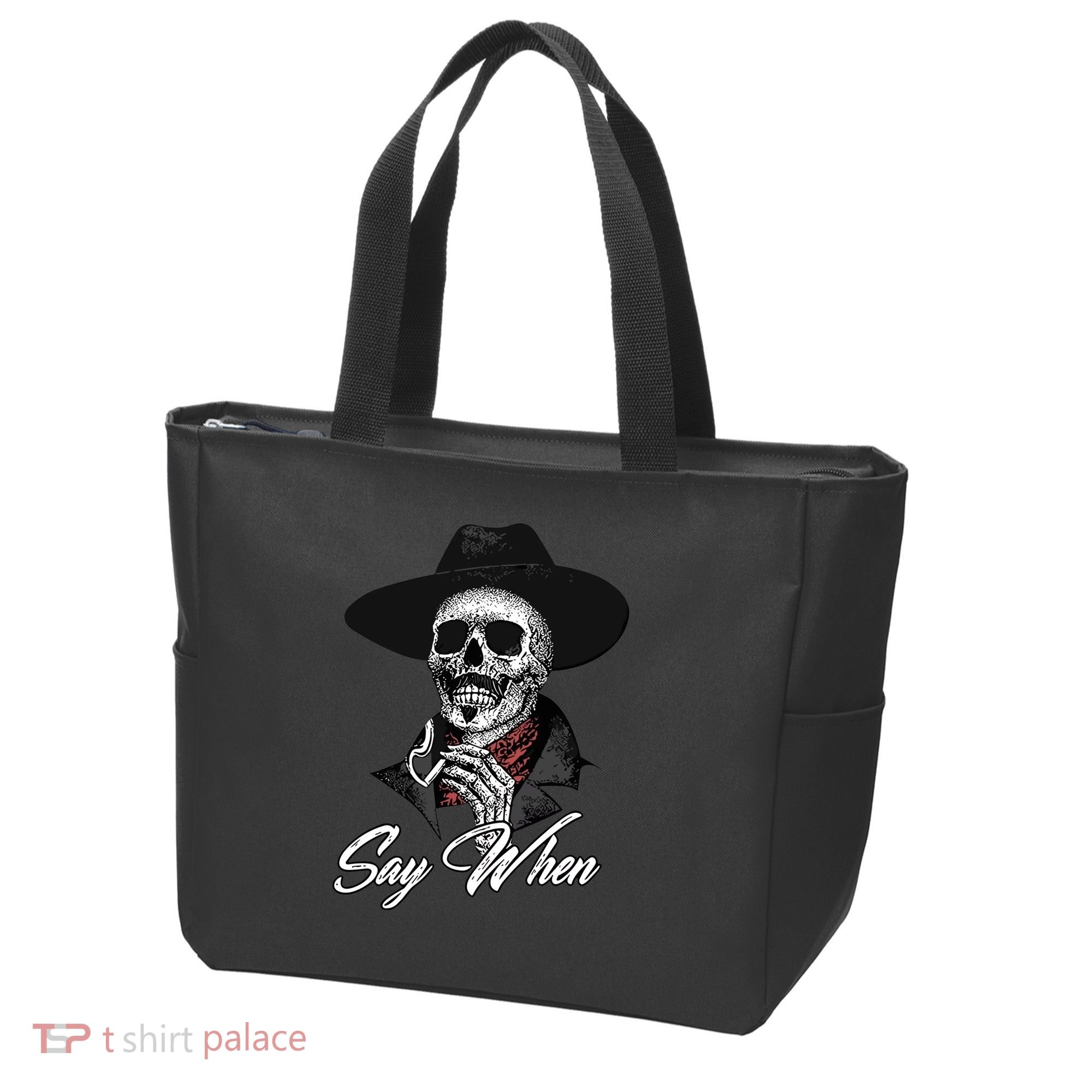 Doc Holiday Say When Skull Tote Bag