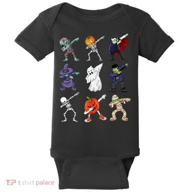 Dabbing Halloween Skeleton Zombie Scary Pumpkin Mummy Baby Bodysuit