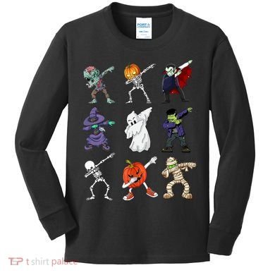 Dabbing Halloween Skeleton Zombie Scary Pumpkin Mummy Kids Long Sleeve Shirt