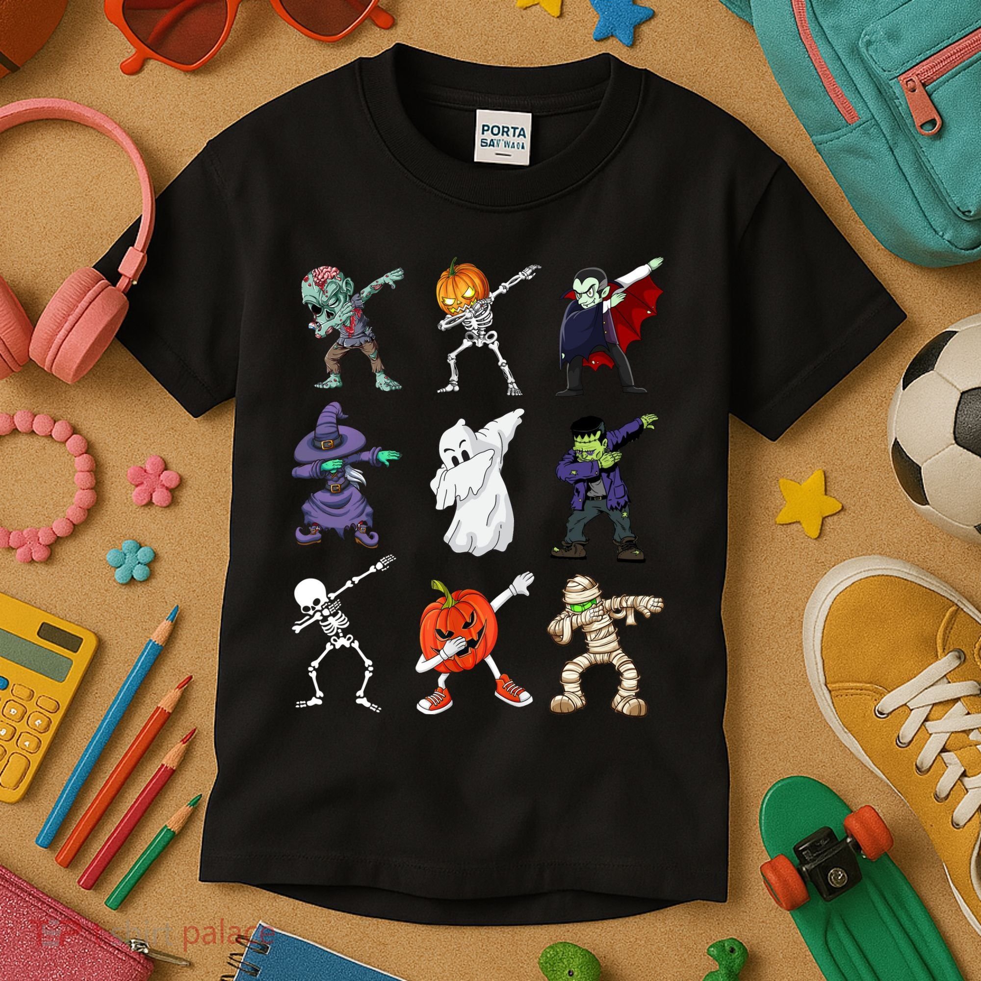 Dabbing Halloween Skeleton Zombie Scary Pumpkin Mummy Kids T-Shirt