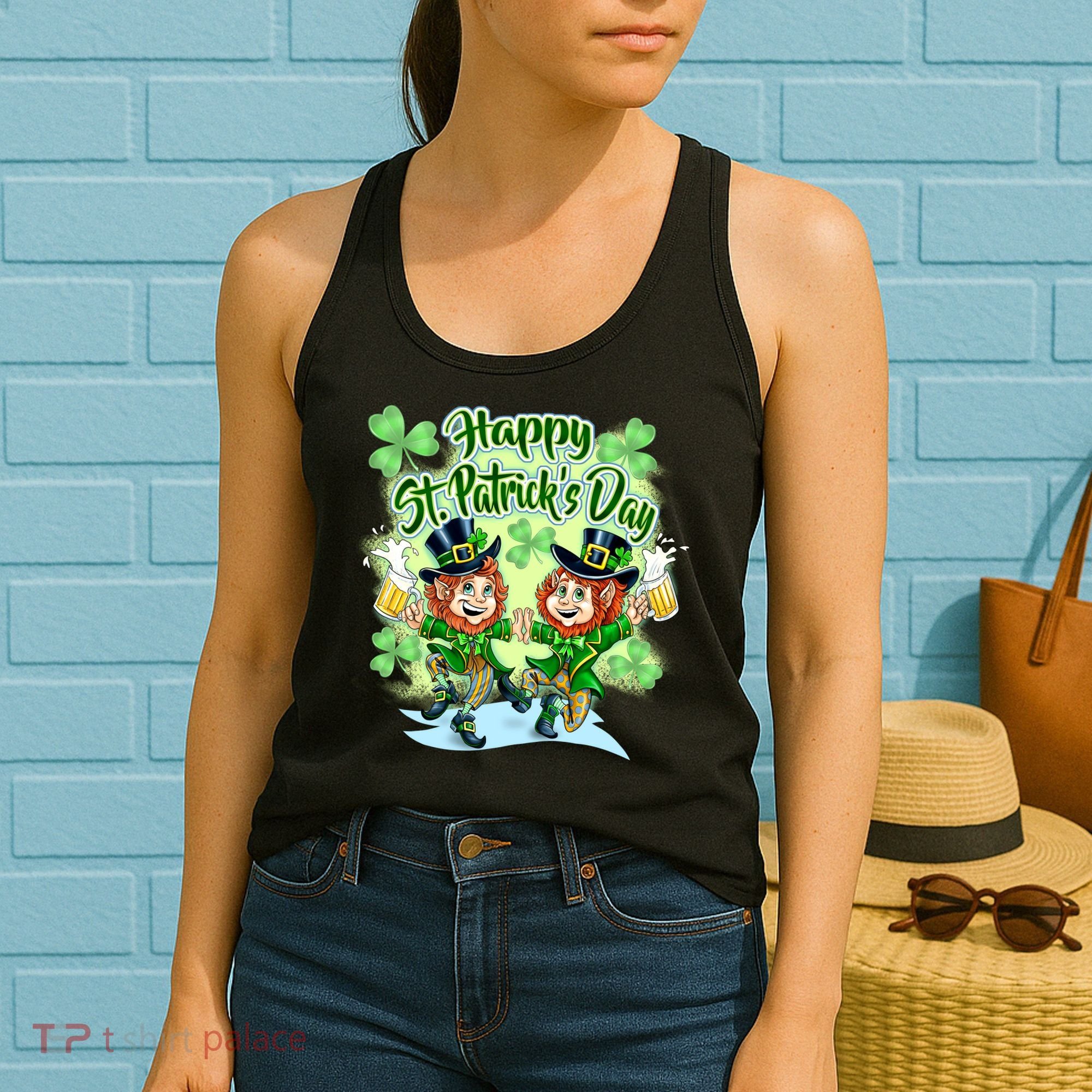 Dancing Happy St. Patrick's Day Leprechauns Women's Tank Top