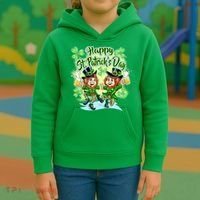 Dancing Happy St. Patrick's Day Leprechauns Kids Hoodie thumb 3