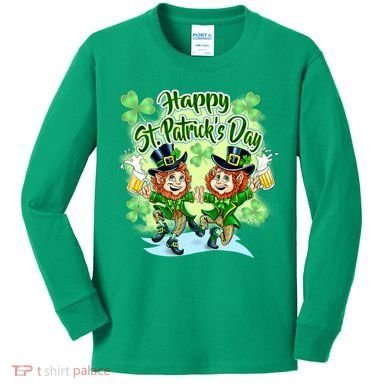 Dancing Happy St. Patrick's Day Leprechauns Kids Long Sleeve Shirt