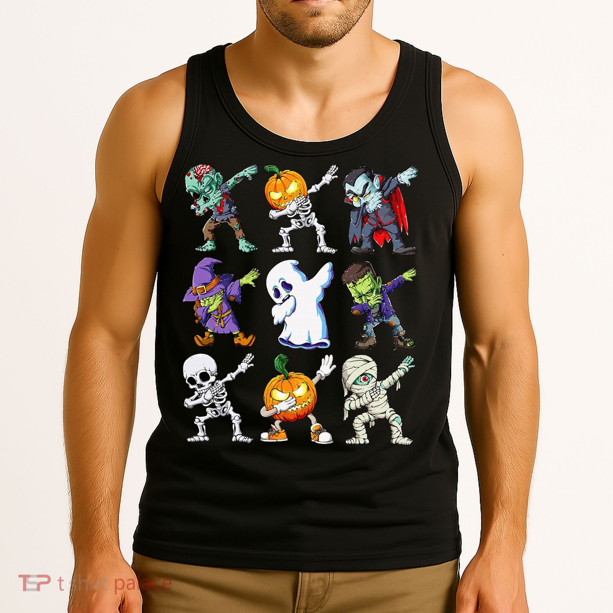 Dabbing Halloween Skeleton Zombie Scary Pumpkin Mummy Tank Top