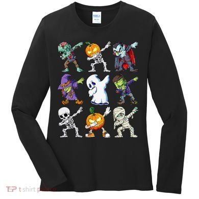 Dabbing Halloween Skeleton Zombie Scary Pumpkin Mummy Women's Long Sleeve Shirt