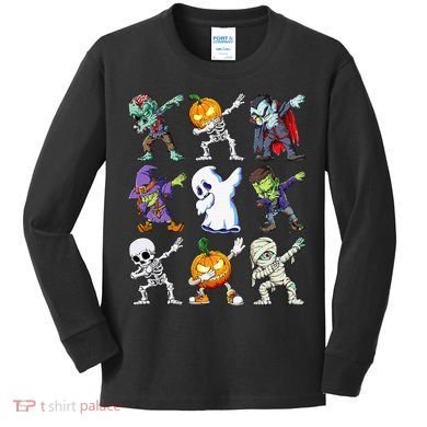 Dabbing Halloween Skeleton Zombie Scary Pumpkin Mummy Kids Long Sleeve Shirt