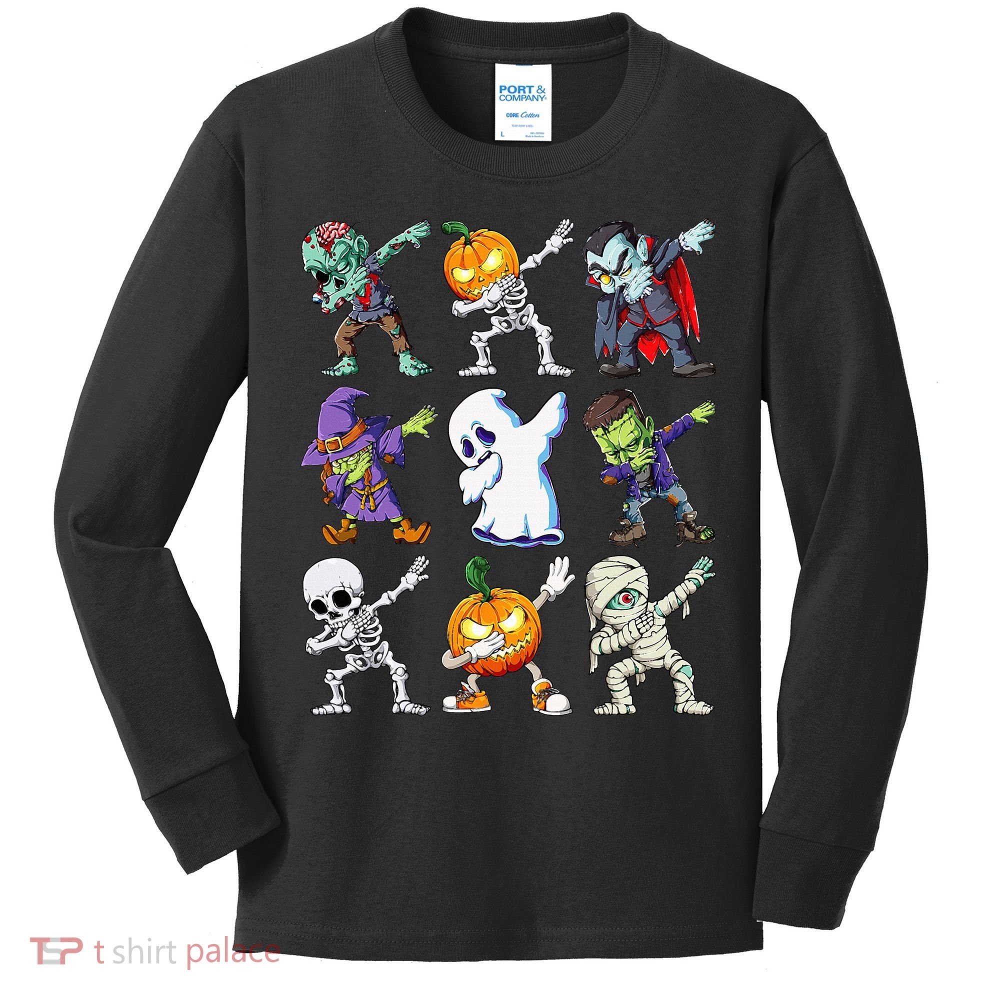 Dabbing Halloween Skeleton Zombie Scary Pumpkin Mummy Kids Long Sleeve Shirt