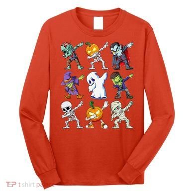 Dabbing Halloween Skeleton Zombie Scary Pumpkin Mummy Long Sleeve Shirt