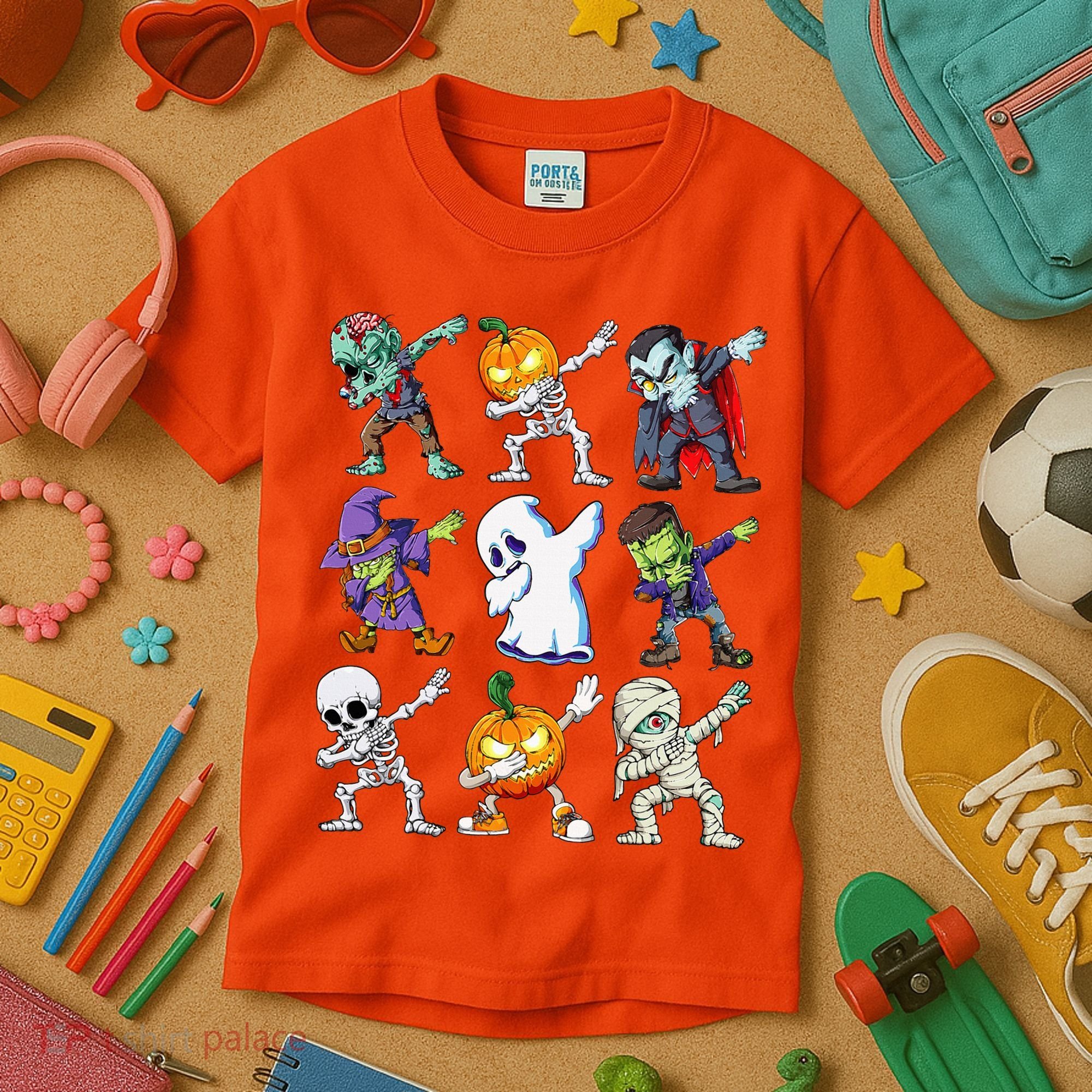 Dabbing Halloween Skeleton Zombie Scary Pumpkin Mummy Kids T-Shirt