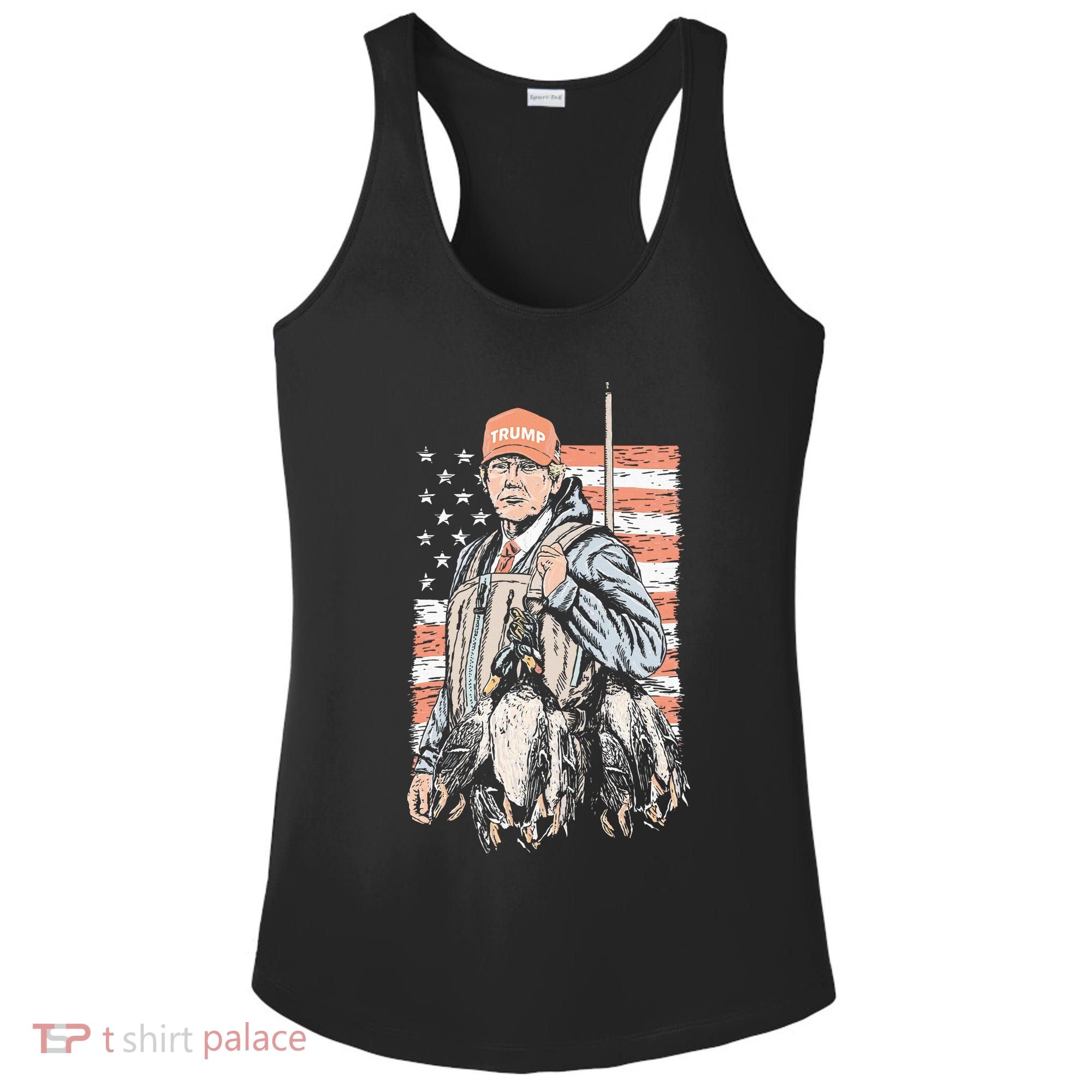 Duck Hunting Trump Camo Hello Hunting Season Ladies PosiCharge Competitor Racerback Tank