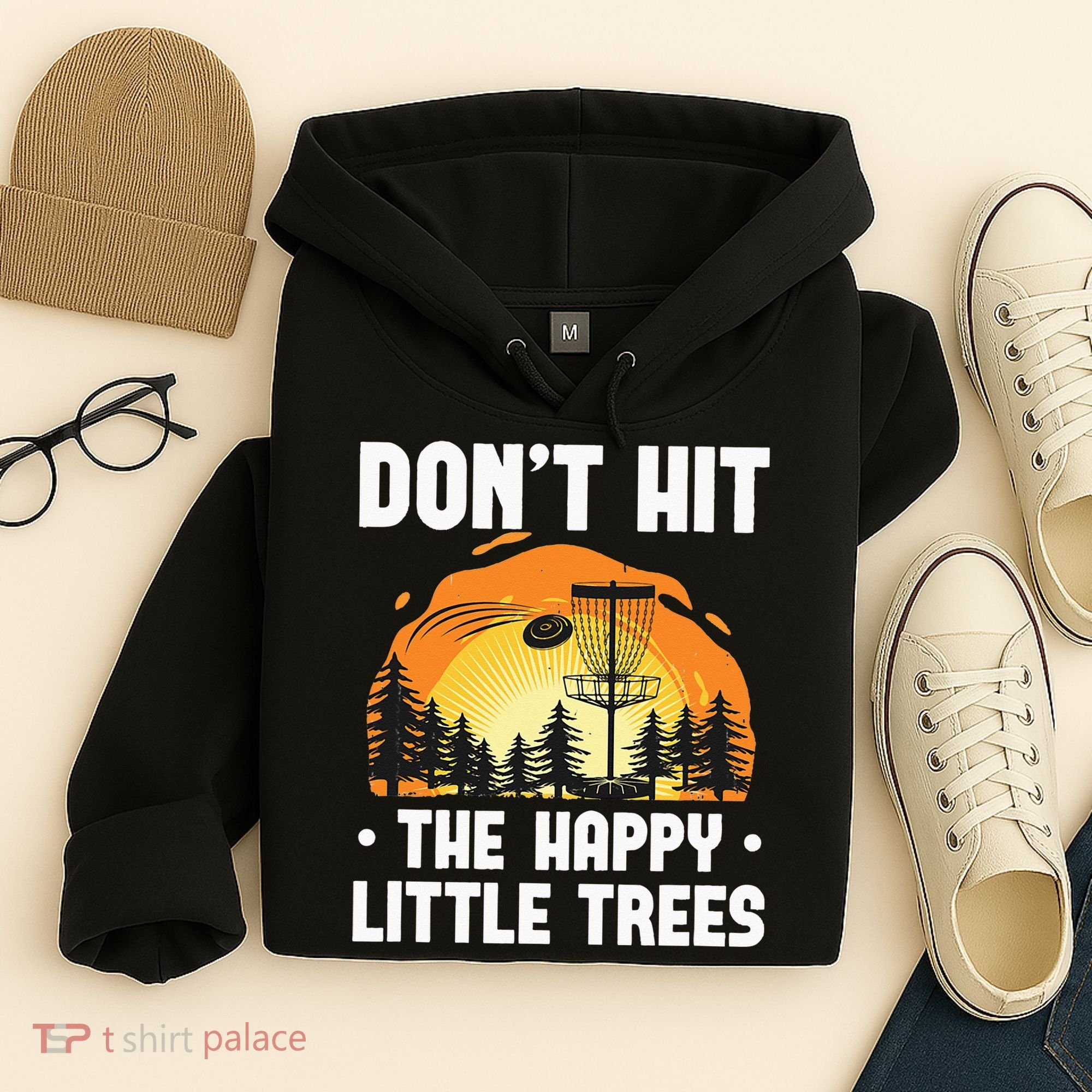 Don't Hit The Happy Little Tree Funny Disc Golf Golfer Retro Hoodie
