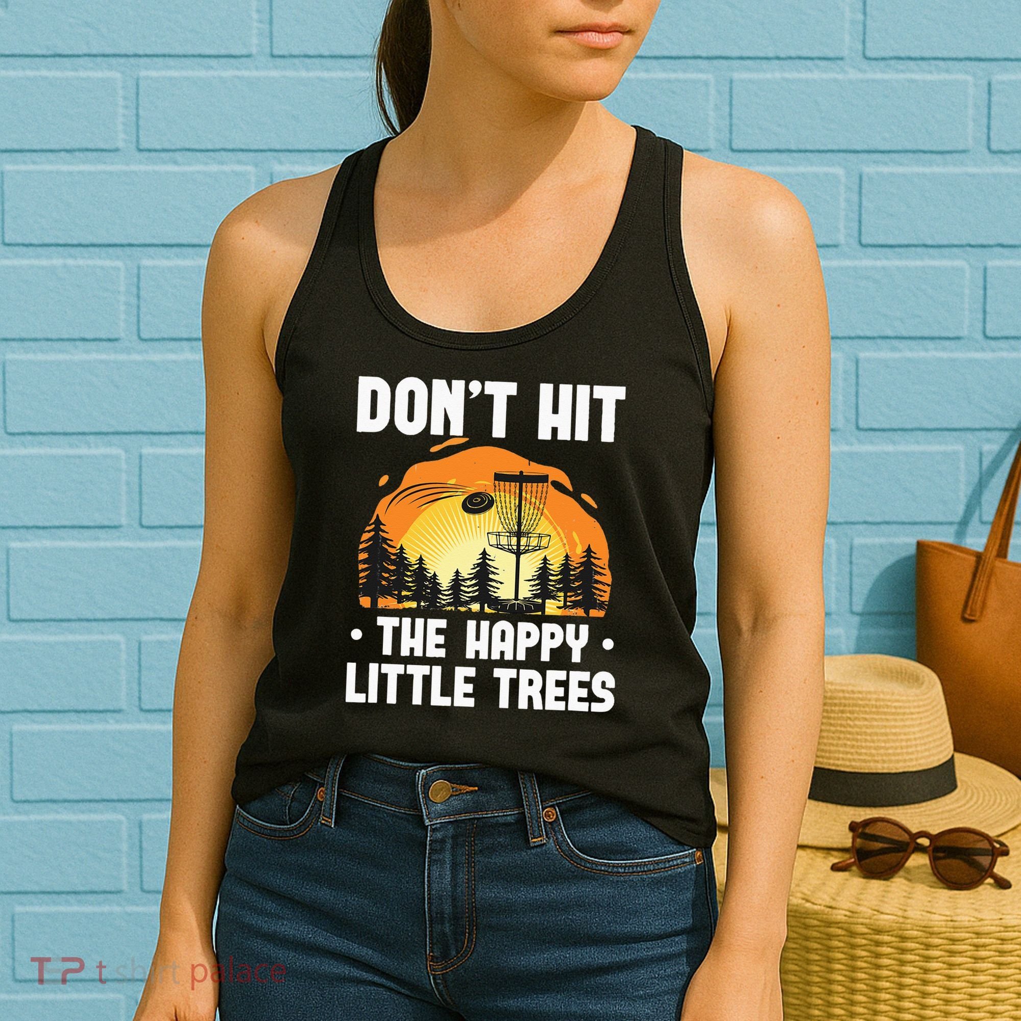 Don't Hit The Happy Little Tree Funny Disc Golf Golfer Retro Women's Tank Top