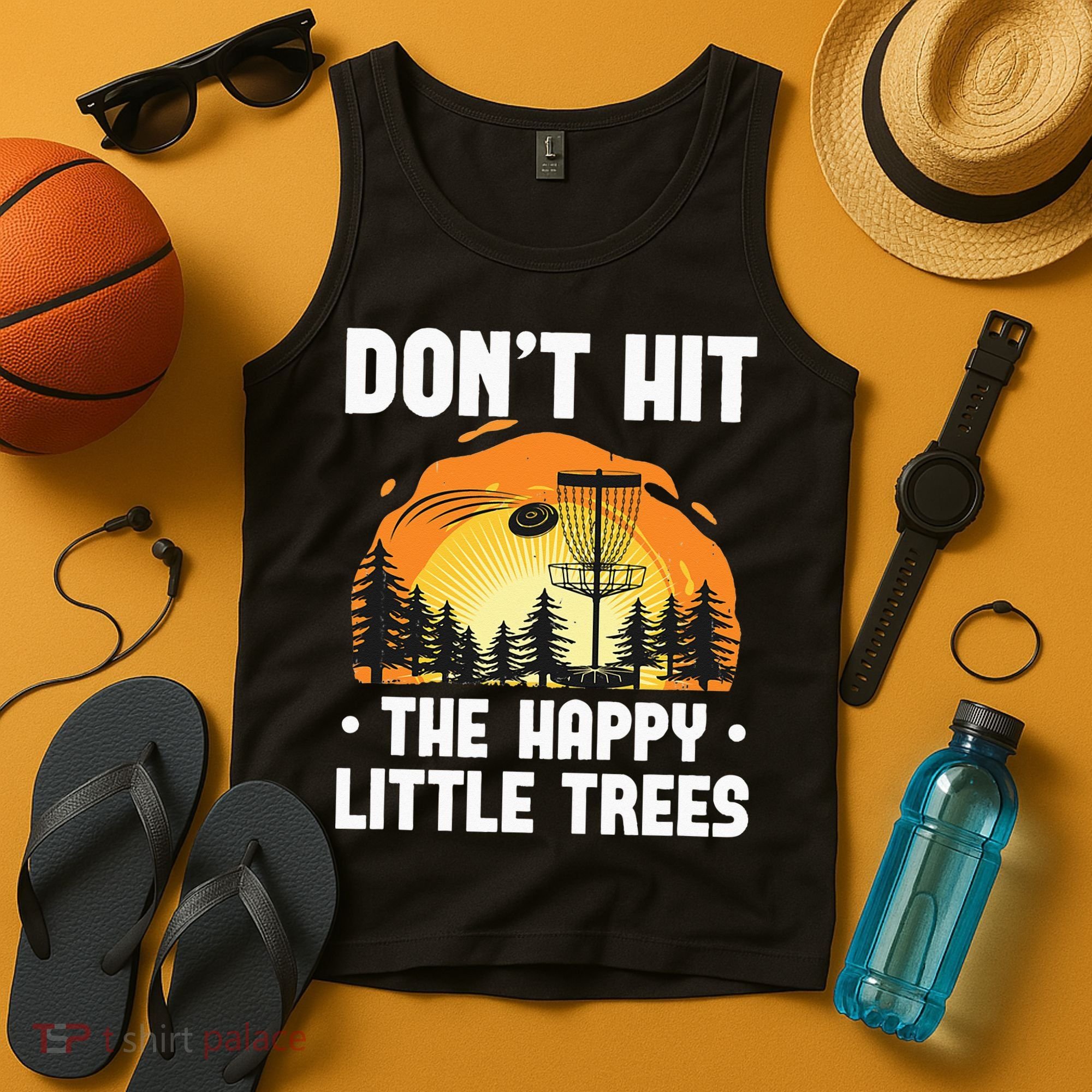 Don't Hit The Happy Little Tree Funny Disc Golf Golfer Retro Tank Top