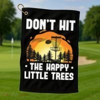 Don't Hit The Happy Little Tree Funny Disc Golf Golfer Retro Golf Towel thumb 1