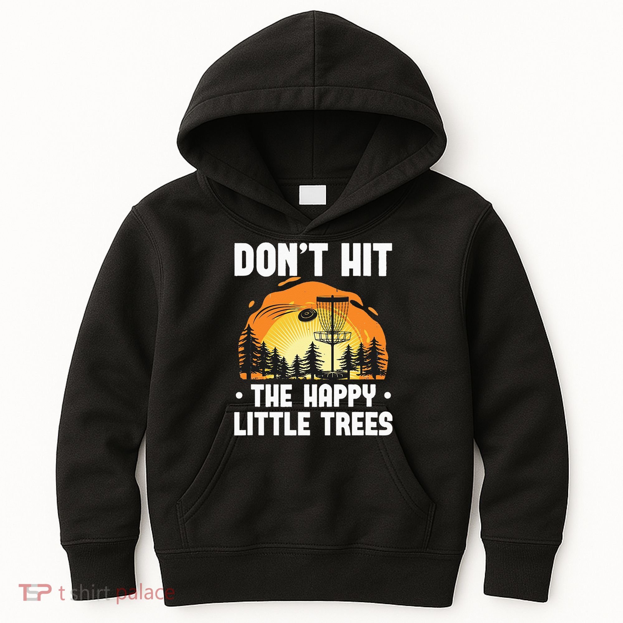 Don't Hit The Happy Little Tree Funny Disc Golf Golfer Retro Kids Hoodie