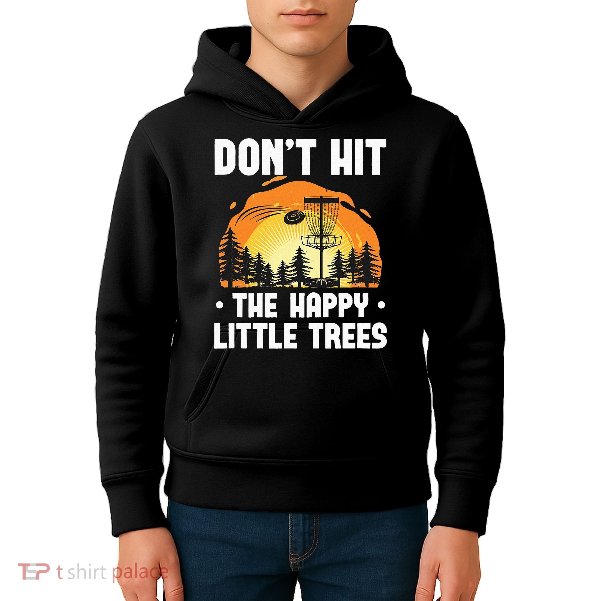 Don't Hit The Happy Little Tree Funny Disc Golf Golfer Retro Kids Hoodie