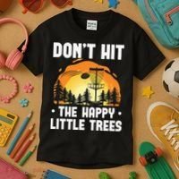 Don't Hit The Happy Little Tree Funny Disc Golf Golfer Retro Kids T-Shirt thumb 3