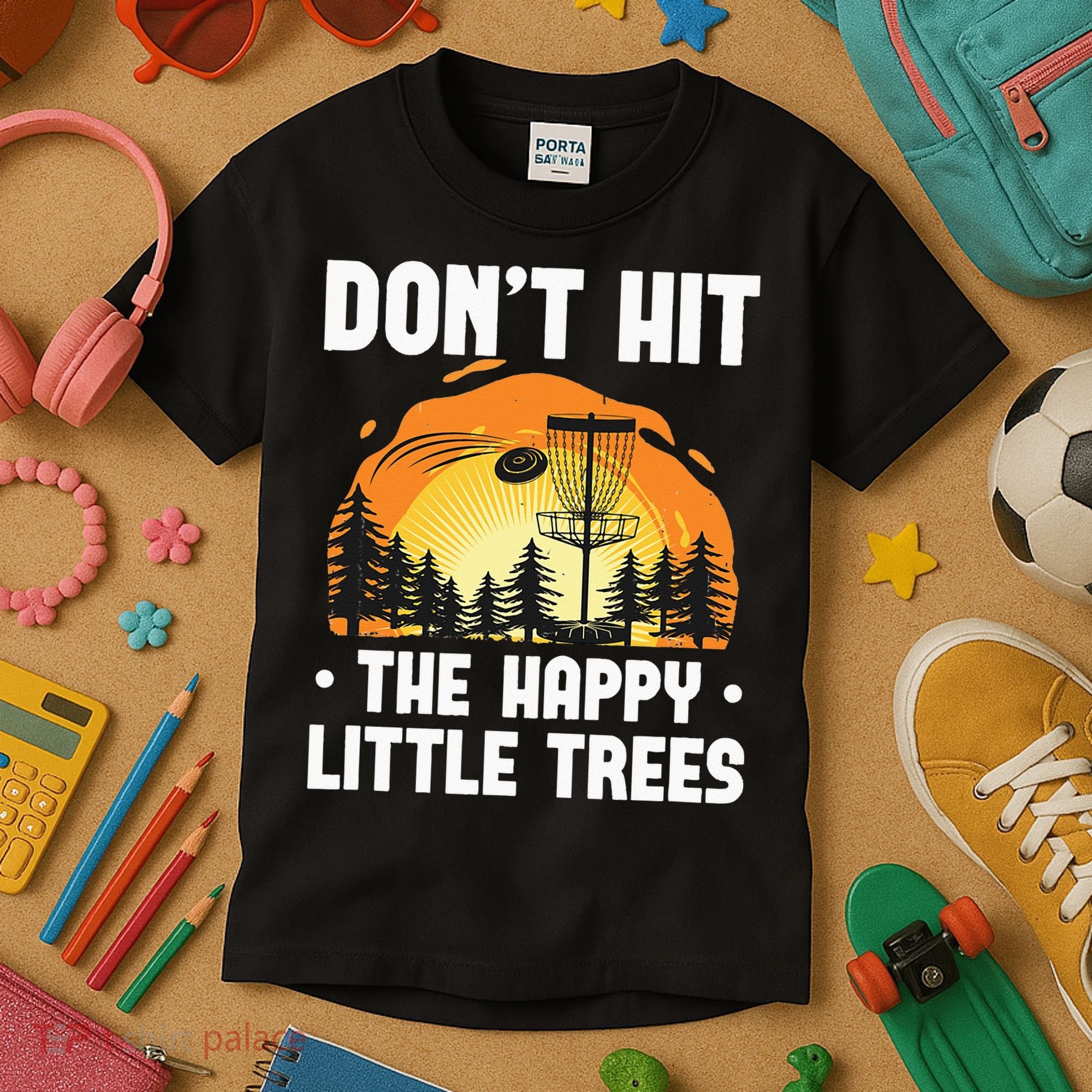 Don't Hit The Happy Little Tree Funny Disc Golf Golfer Retro Kids T-Shirt