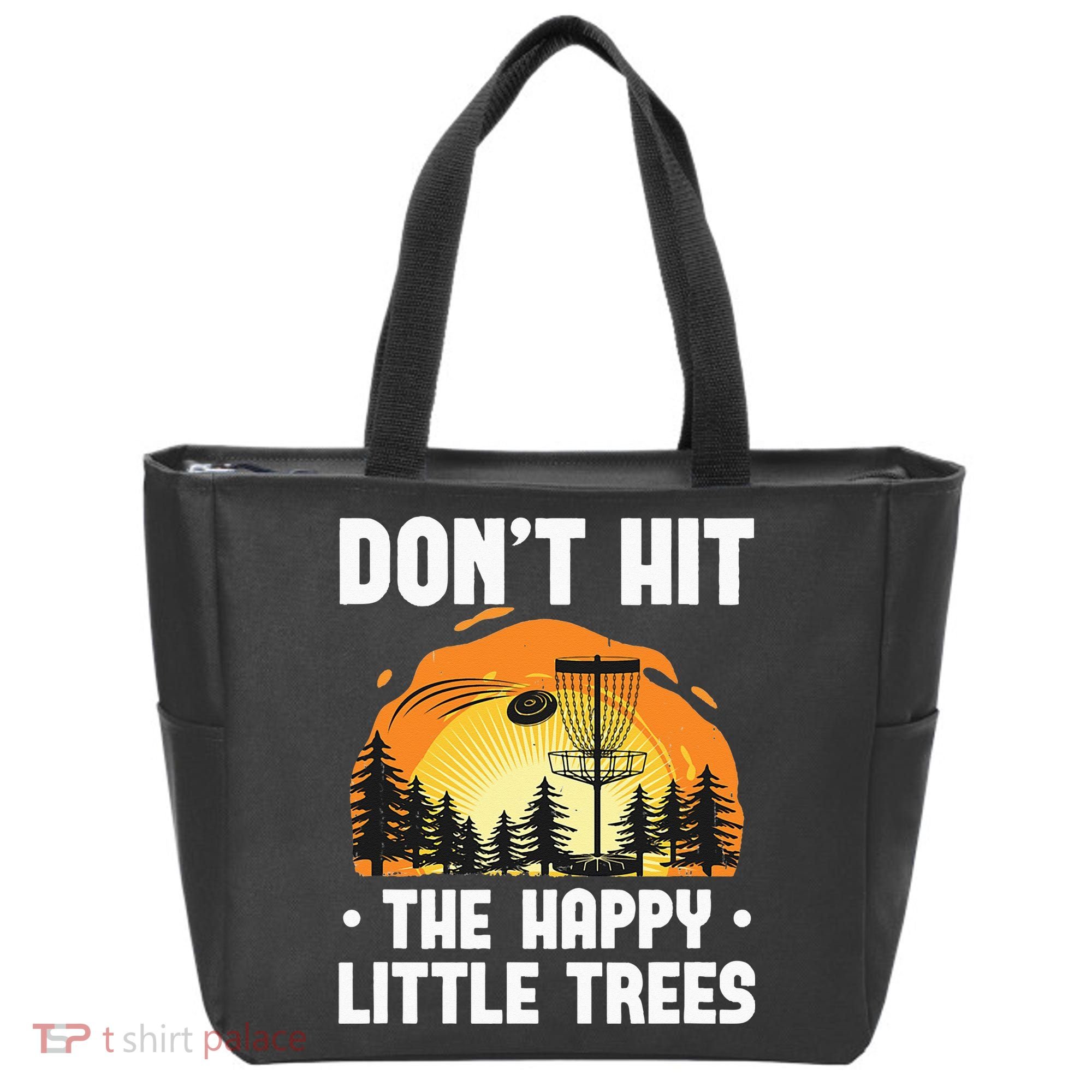 Don't Hit The Happy Little Tree Funny Disc Golf Golfer Retro Tote Bag