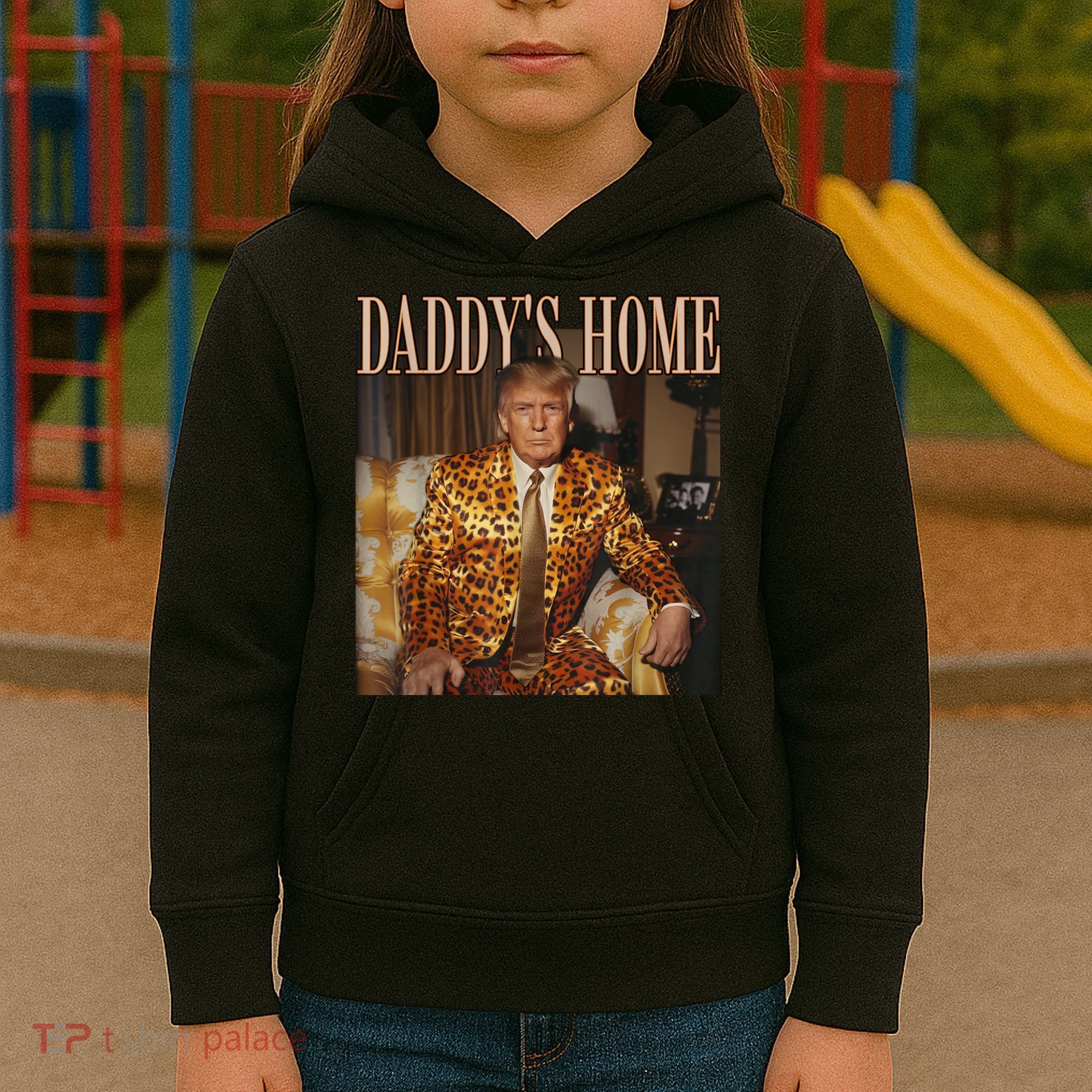 Daddys Home Trump Trump 2024 Leopard Funny Maga Kids Hoodie