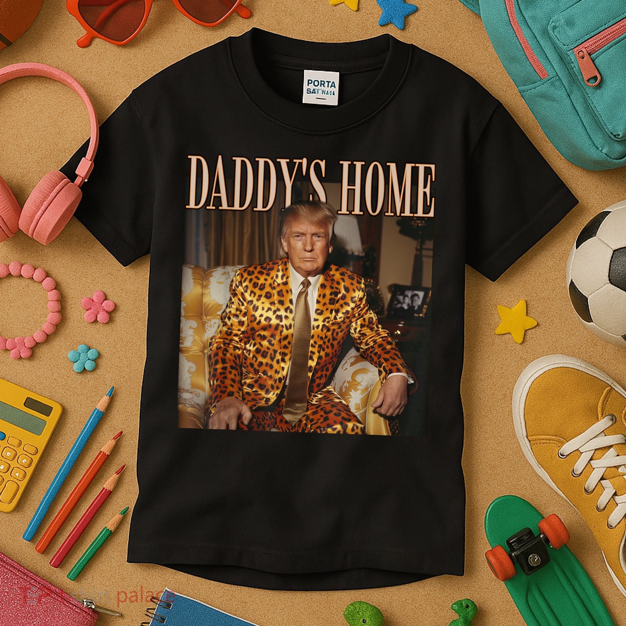 Daddys Home Trump Trump 2024 Leopard Funny Maga Kids T-Shirt