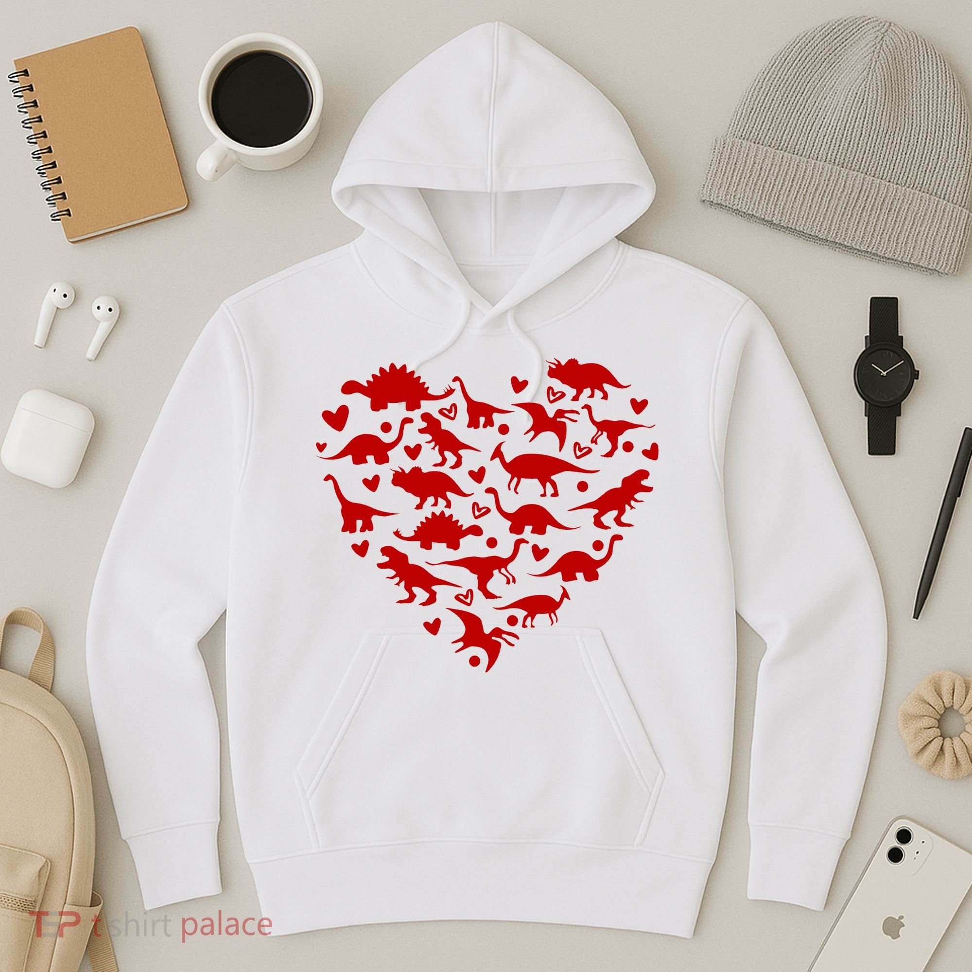 Dinosaur Heart Valentines Day Hoodie