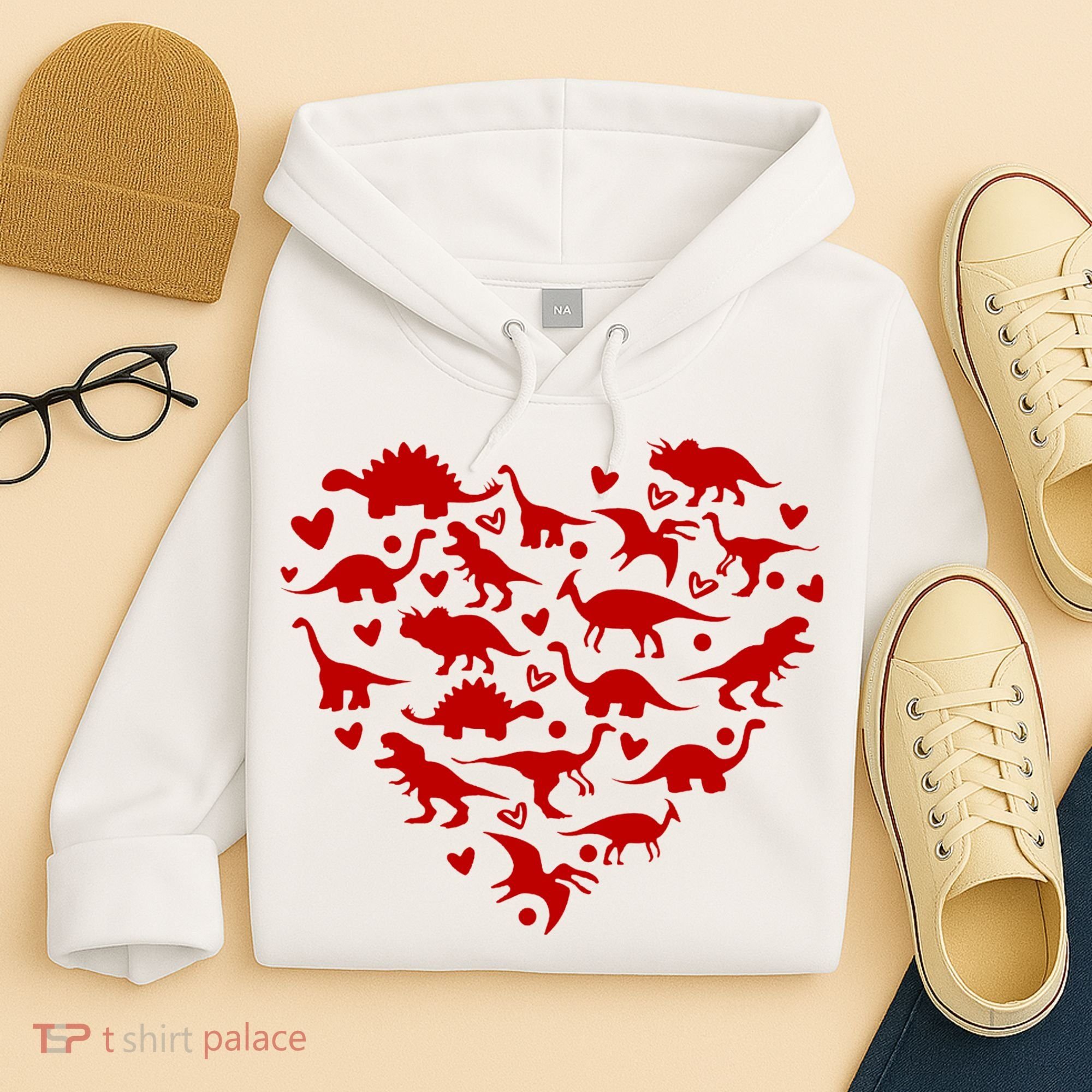 Dinosaur Heart Valentines Day Hoodie
