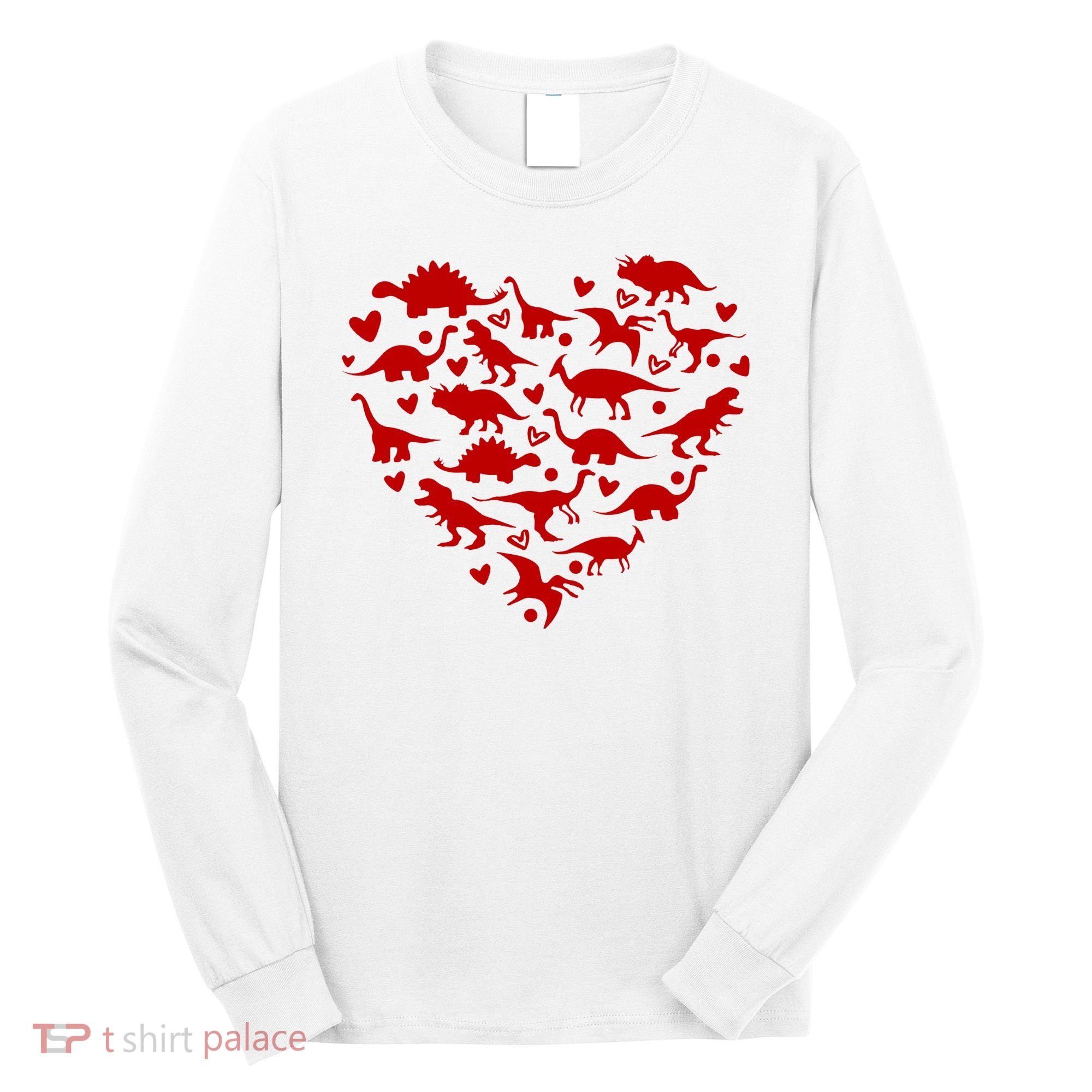 Dinosaur Heart Valentines Day Long Sleeve Shirt