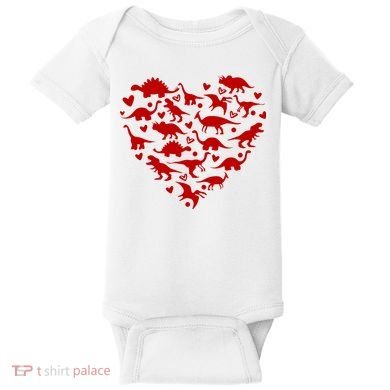 Dinosaur Heart Valentines Day Baby Bodysuit