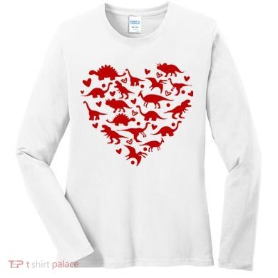 Dinosaur Heart Valentines Day Women's Long Sleeve Shirt