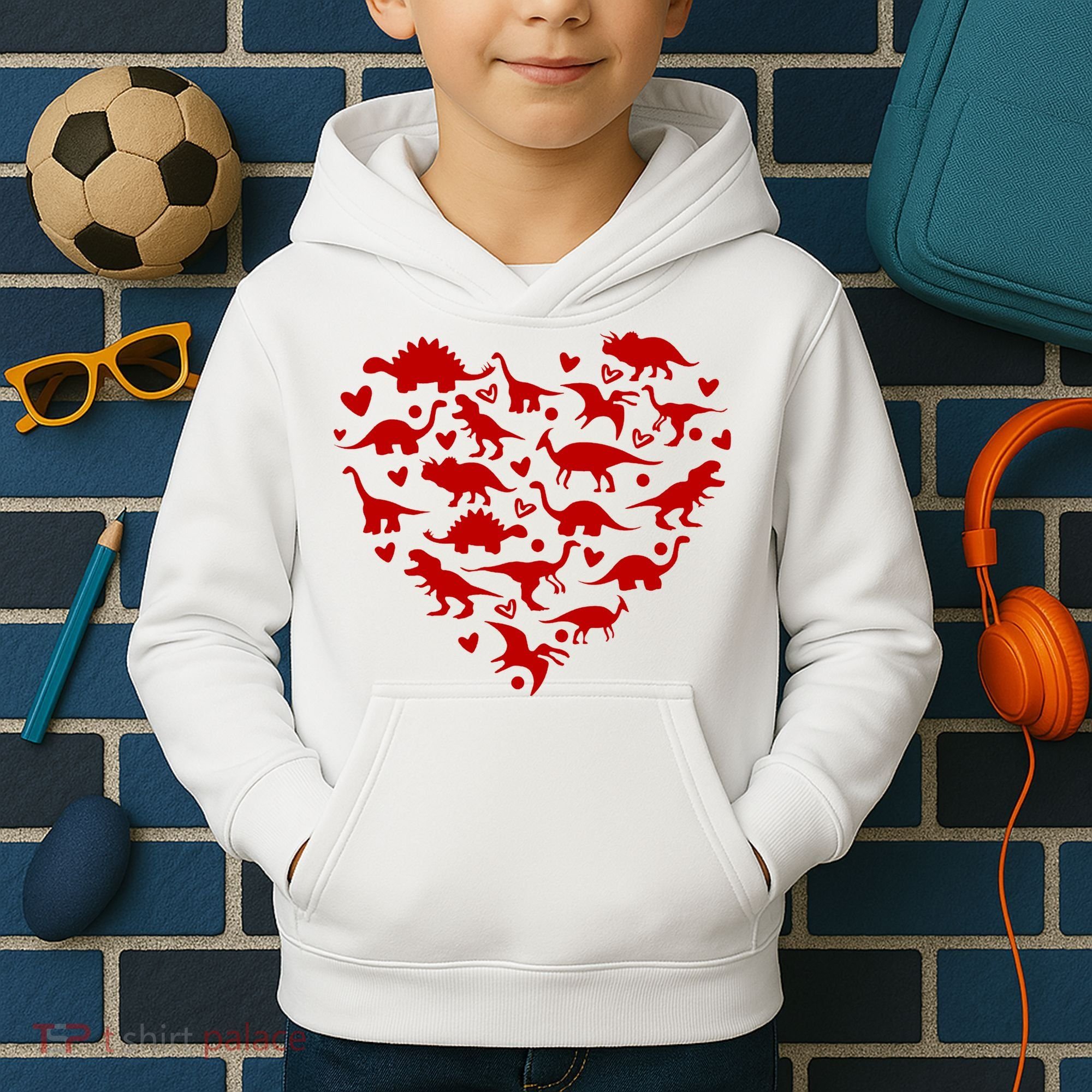 Dinosaur Heart Valentines Day Kids Hoodie