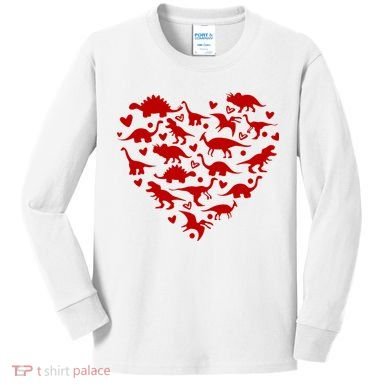 Dinosaur Heart Valentines Day Kids Long Sleeve Shirt
