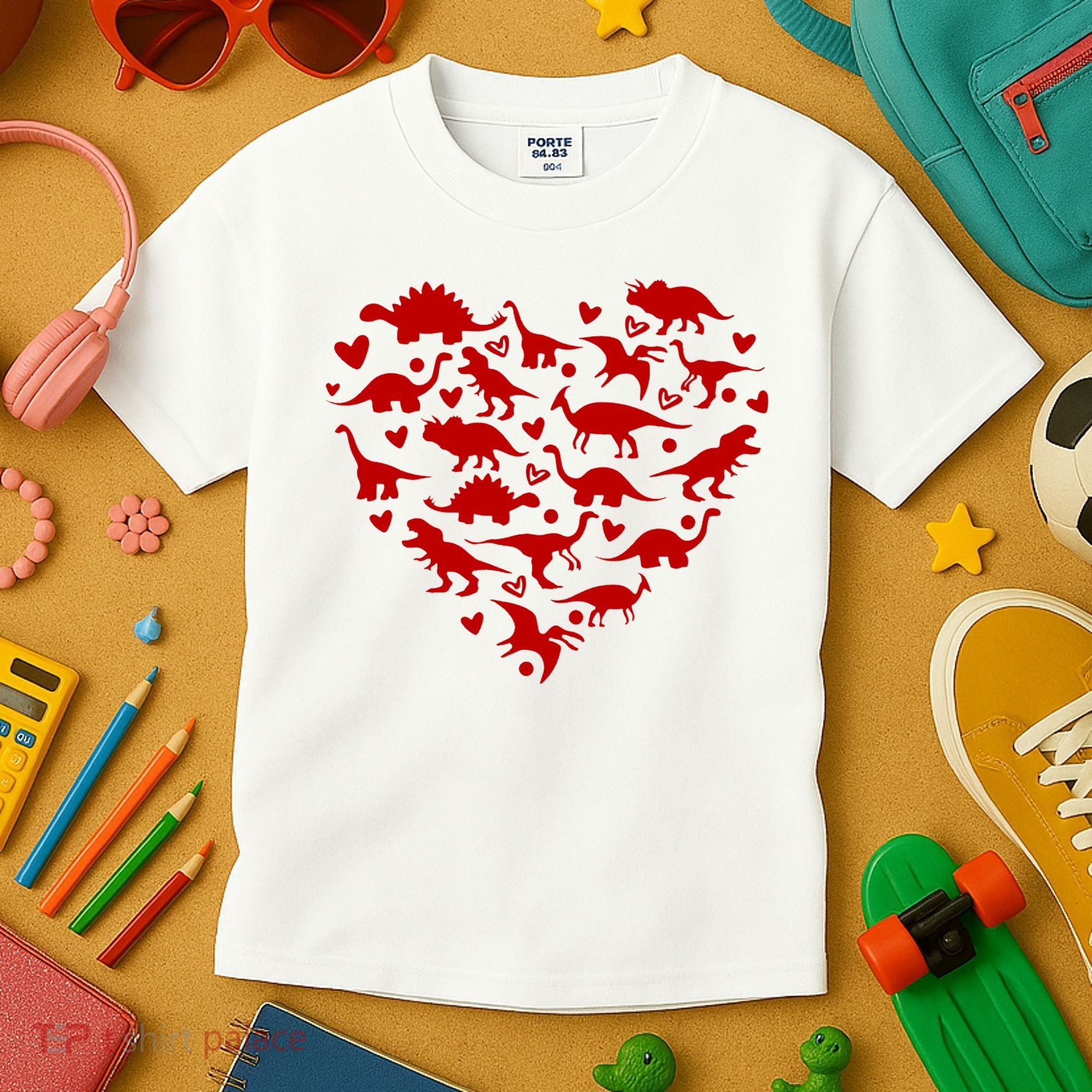 Dinosaur Heart Valentines Day Kids T-Shirt
