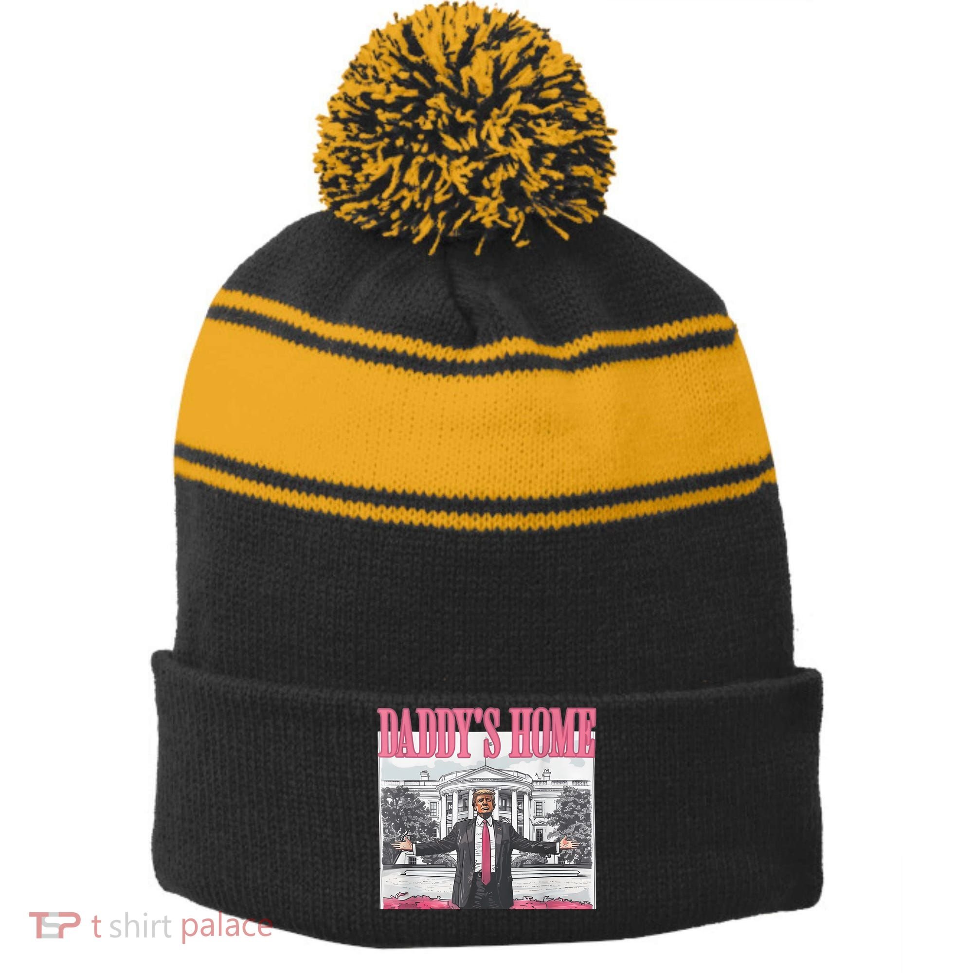 Daddys Home Vote Donald Trump 2024 Election Stripe Pom Pom Beanie