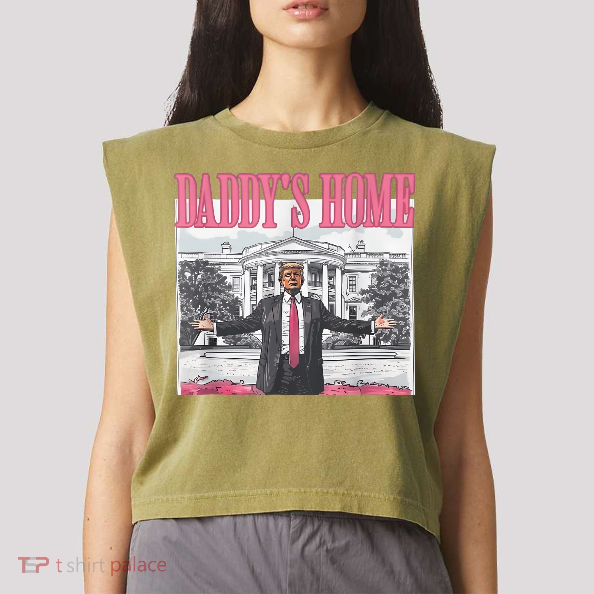 Daddys Home Vote Donald Trump 2024 Election Garment-Dyed Women's Muscle Tee