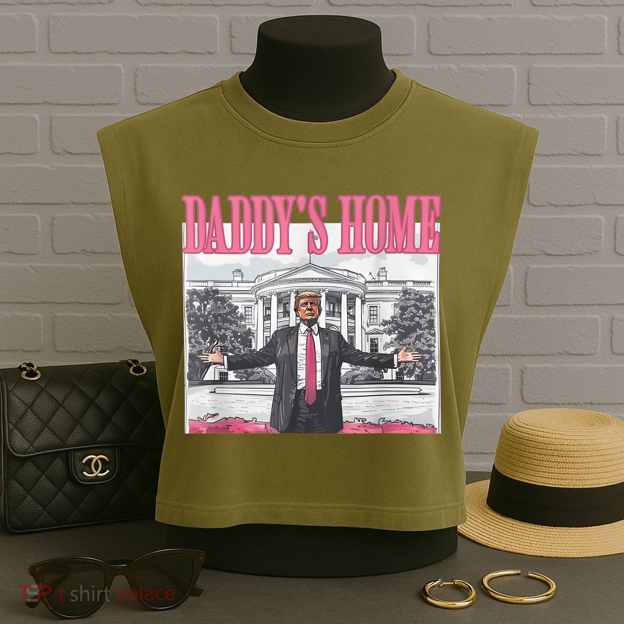 Daddys Home Vote Donald Trump 2024 Election Garment-Dyed Women's Muscle Tee