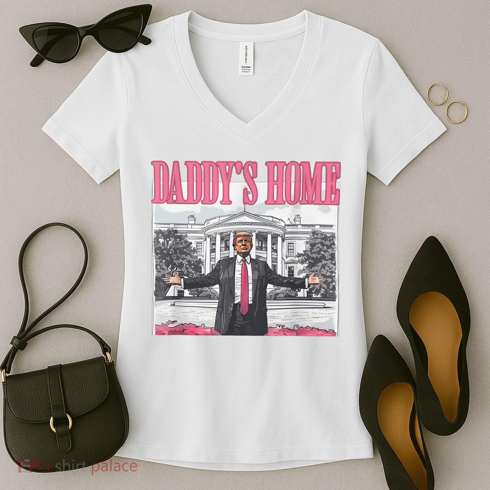 Daddys Home Vote Donald Trump 2024 Election Women's V-Neck T-Shirt