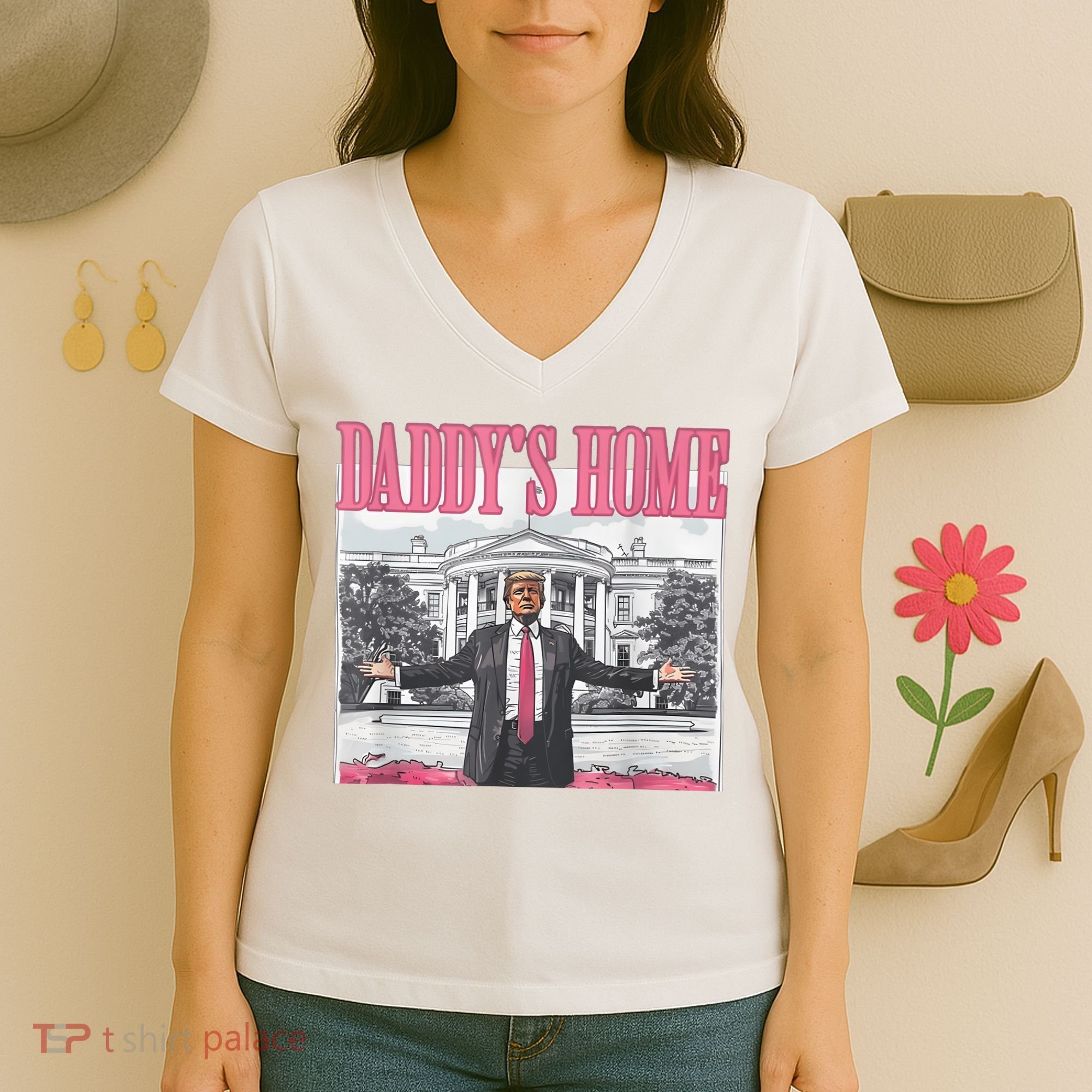 Daddys Home Vote Donald Trump 2024 Election Women's V-Neck T-Shirt