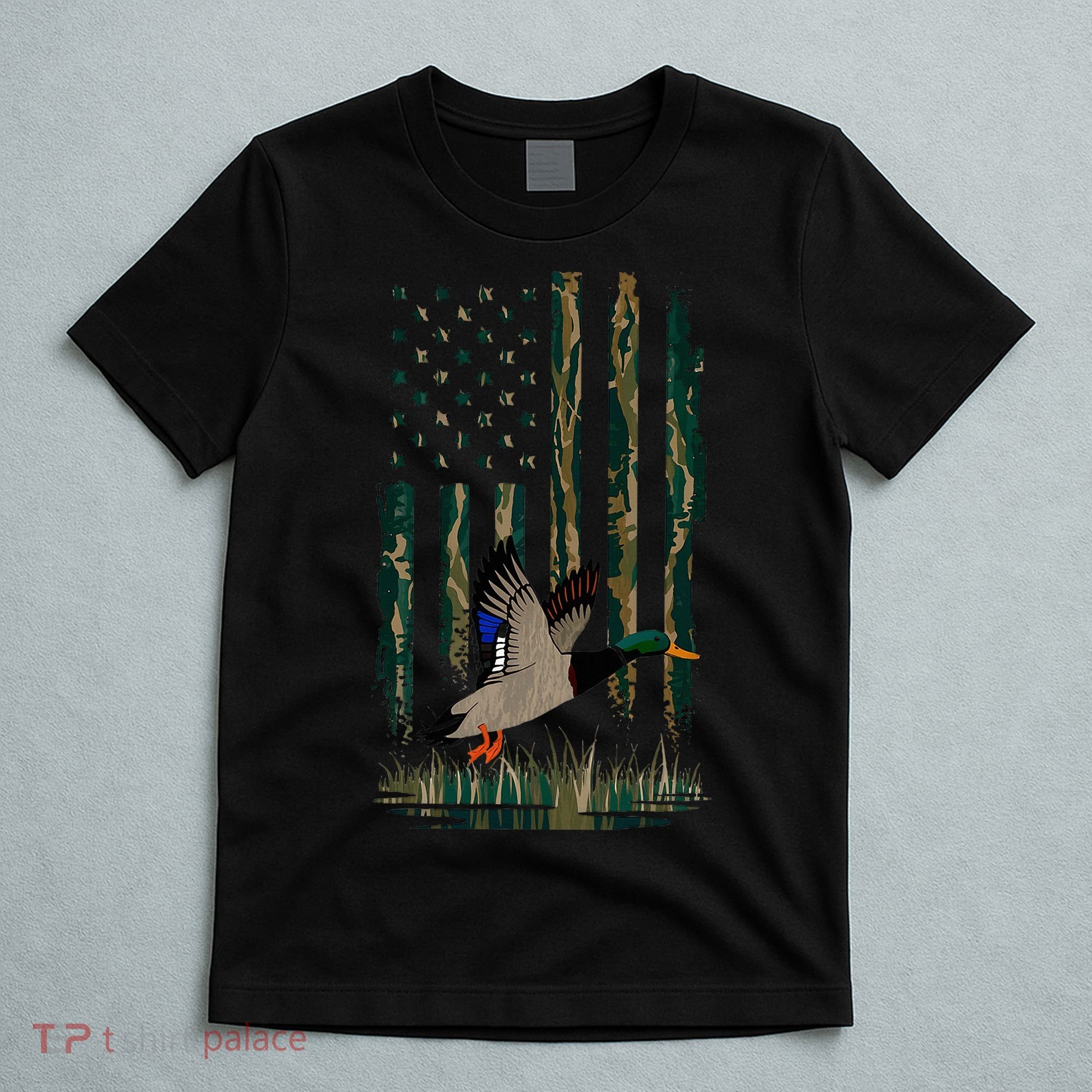 Duck Hunting Waterfowl Hunters Camo Flag T-Shirt