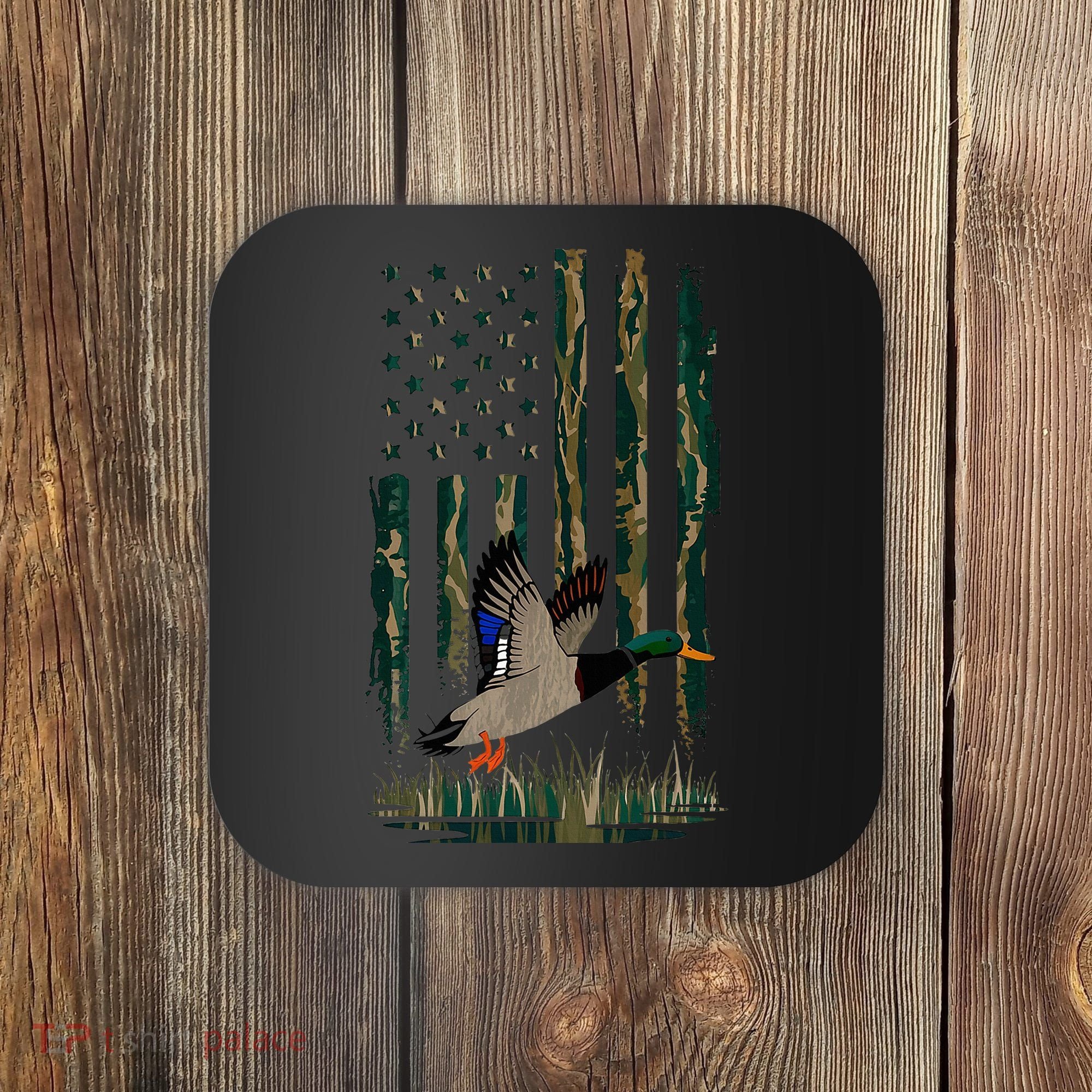 Duck Hunting Waterfowl Hunters Camo Flag Coaster