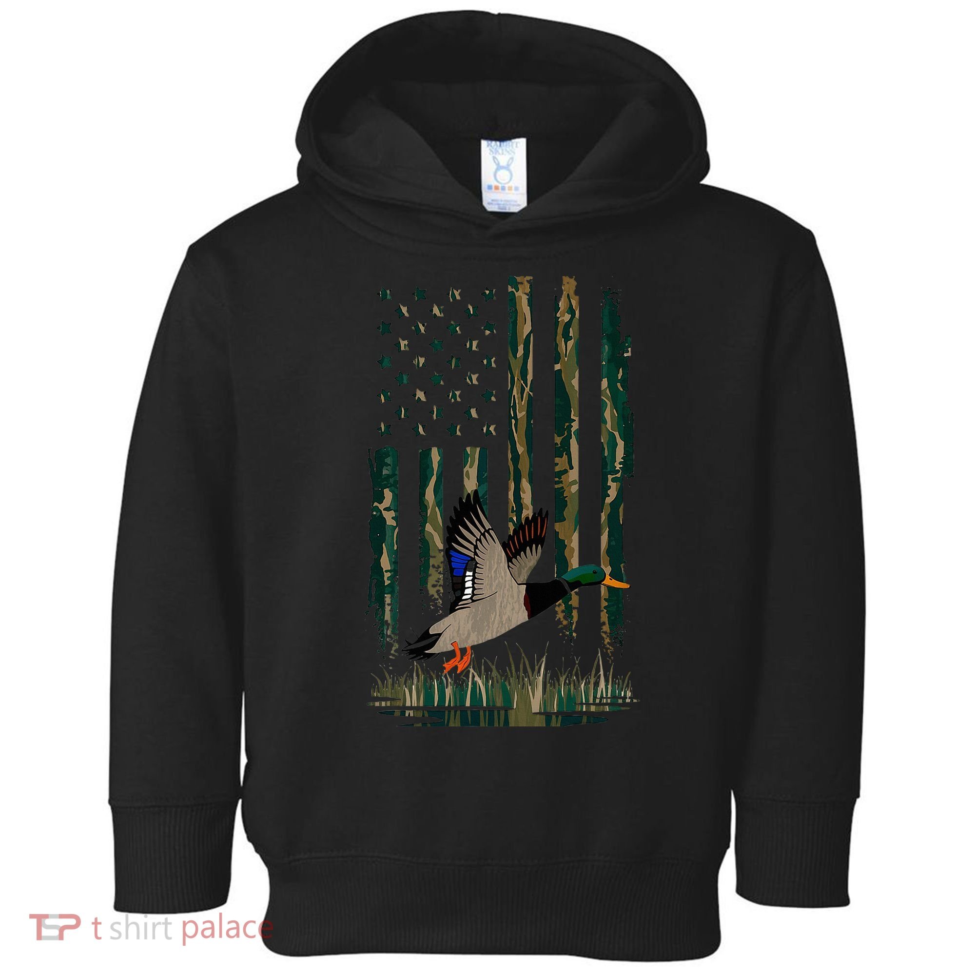 Duck Hunting Waterfowl Hunters Camo Flag Toddler Hoodie