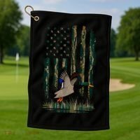 Duck Hunting Waterfowl Hunters Camo Flag Golf Towel thumb 1