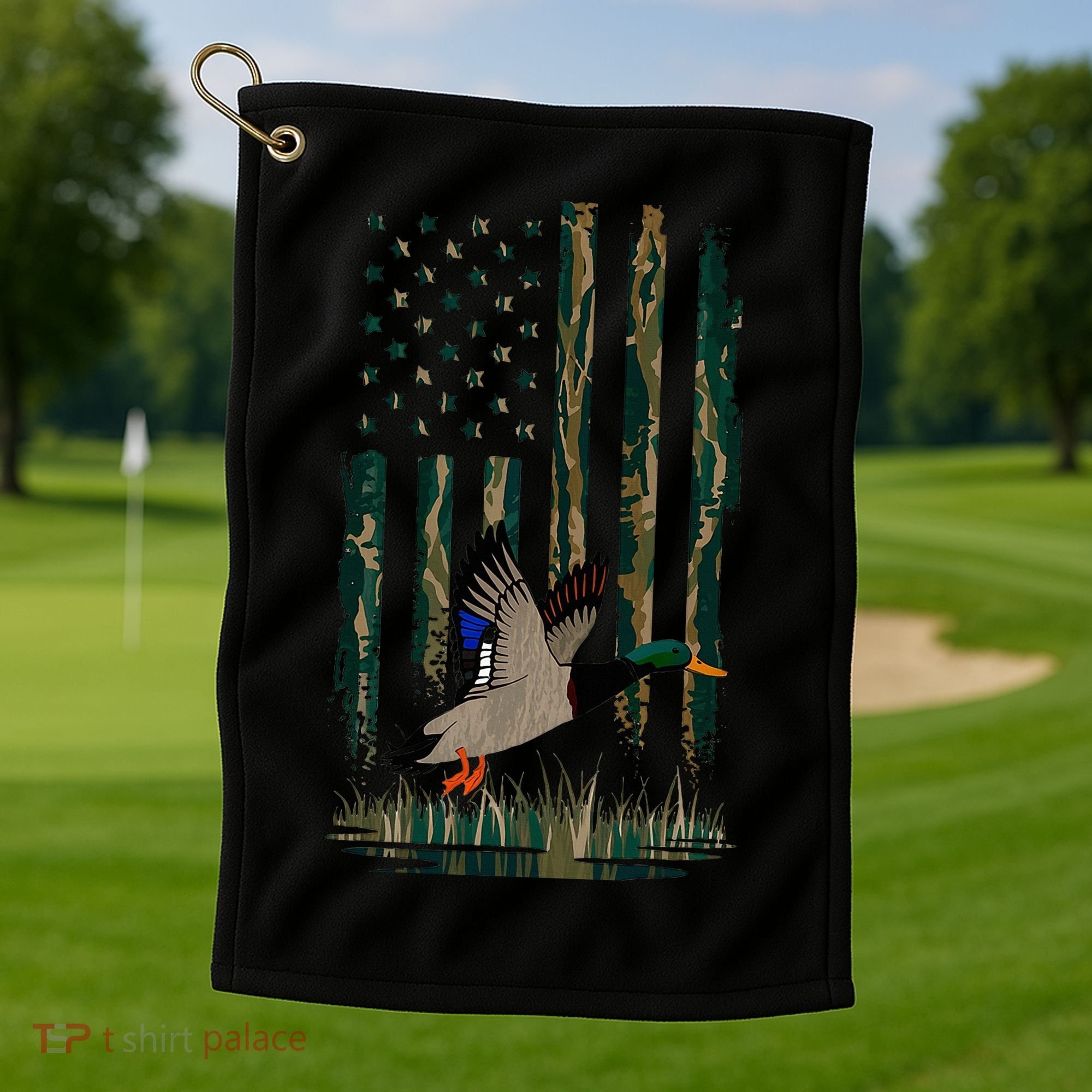 Duck Hunting Waterfowl Hunters Camo Flag Golf Towel