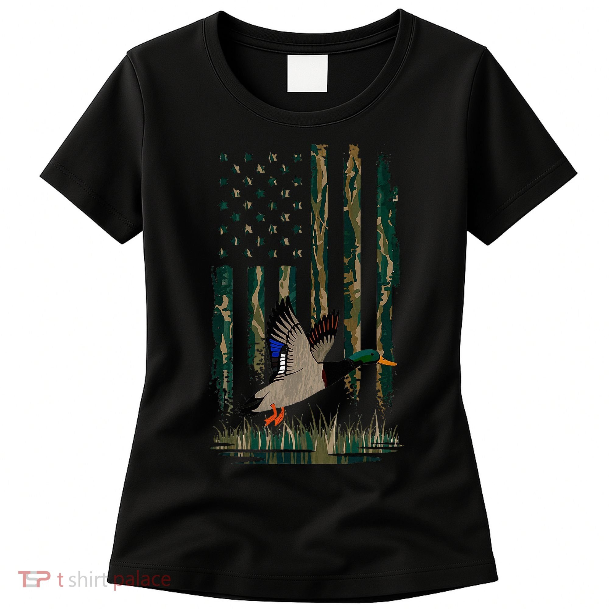 Duck Hunting Waterfowl Hunters Camo Flag Women's T-Shirt
