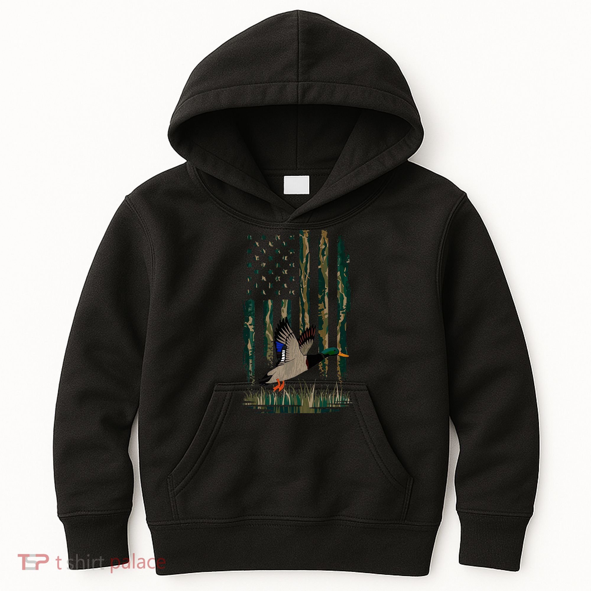 Duck Hunting Waterfowl Hunters Camo Flag Kids Hoodie